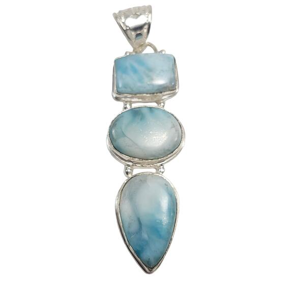 Triple Harmony Larimar Silver Pendant (2.5") with 18" Necklace - Picture 1 of 12